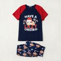 Christmas Sloth and Letter Print Family Matching Red Raglan Short-sleeve Pajamas Sets (Flame Resistant) Royal Blue image 2