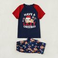 Christmas Sloth and Letter Print Family Matching Red Raglan Short-sleeve Pajamas Sets (Flame Resistant) Royal Blue image 4