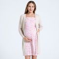 Lace Trim Sleeveless Pink Print Maternity Nightdress Pink