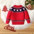 Christmas Santa Claus Pattern Red Baby Long-sleeve Knitted Sweater Red image 2