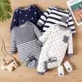 Baby Boy All Over Striped/Star Print Long-sleeve Jumpsuit White image 1