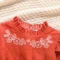 Toddler Girl Ruffle Collar Floral Embroidered Mesh Design Splice Long-sleeve Dress Orange