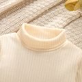 Toddler Girl Turtleneck Ribbed Solid Color Long-sleeve Tee for Spring and Autumn Beige image 3