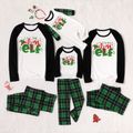 Christmas Elf Letter Print Family Matching Raglan Long-sleeve Green Plaid Pajamas Sets (Flame Resistant) Green/White