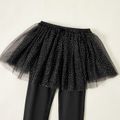 Kid Girl Dots Glitter Mesh Design Dancing Skirt Leggings Black image 3