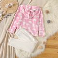 2-piece Kid Girl Animal Bear Pattern Fuzzy Hoodie Sweatshirt and Solid Color Leggings Set Pink
