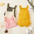 Baby Girl Button Design Popcorn Knit Romper Overalls White