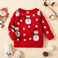 Christmas All Over Snowman Pattern Red Baby Girl Long-sleeve Knitted Sweater Red