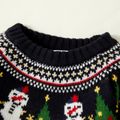 Christmas Tree and Snowman Pattern Black Baby Boy/Girl Long-sleeve Knitted Sweater Deep Blue