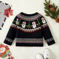 Christmas Tree and Snowman Pattern Black Baby Boy/Girl Long-sleeve Knitted Sweater Deep Blue image 5