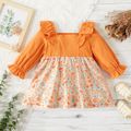Baby Girl Square Neck Ruffle Long-sleeve Splicing Floral Print Dress Color block