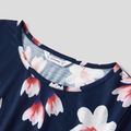 Family Matching All Floral Print Blue Round Neck Short-sleeve Belted Dresses and T-shirts Sets Royal Blue