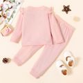2-piece Toddler Girl Ruffled Textured Long-sleeve Top and Solid Color Pants Set Pink image 2