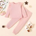 2-piece Toddler Girl Ruffled Textured Long-sleeve Top and Solid Color Pants Set Pink