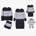 Family Matching Leopard Splicing Black Casual Long-sleeve Dresses and Tops Sets Black/White