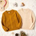Kid Girl Solid Pointelle Knit Sweater Beige