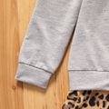 2-piece Kid Girl Leopard Hem Ear Design Faux-two Hoodie and Letter Print Pants Set Light Grey