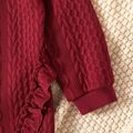 2-piece Kid Girl Ruffled Cable Knit Textured Sweatshirt and Black Leggings Set Burgundy image 4
