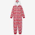 Christmas All Over Polar Bear Print Red Family Matching Long-sleeve Hooded Zip Onesies Pajamas Sets (Flame Resistant) Red