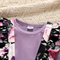 2-piece Toddler Girl Ruffled Long-sleeve Top and Floral Print Suspender Skirt Set PurpleSage