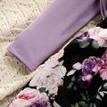 2-piece Toddler Girl Ruffled Long-sleeve Top and Floral Print Suspender Skirt Set PurpleSage