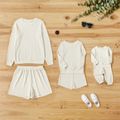 White Cable Knit Long-sleeve Crewneck Sweatshirts with Shorts for Mom and Me White image 1