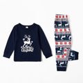 Christmas Reindeer and Letter Print Dark Blue Family Matching Long-sleeve Pajamas Sets (Flame Resistant) Dark blue/White/Red
