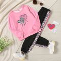 2-piece Kid Girl Heart Pattern Leopard Print Sweatshirt and Colorblock Pants Casual Set Light Pink image 1