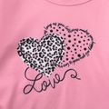 2-piece Kid Girl Heart Pattern Leopard Print Sweatshirt and Colorblock Pants Casual Set Light Pink image 3