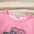 2-piece Kid Girl Heart Pattern Leopard Print Sweatshirt and Colorblock Pants Casual Set Light Pink image 4