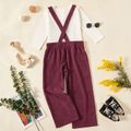 Kid Girl Adjustable Solid Color Casual Ribbed Overalls Burgundy