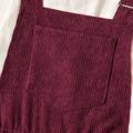 Kid Girl Adjustable Solid Color Casual Ribbed Overalls Burgundy