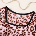 2-piece Kid Girl Mock Neck Long-sleeve Black Tee and Leopard Print Sleeveless Dress Set Pink