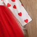 Toddler Girl Ruffled Schiffy Heart Print Bowknot Design Mesh Dress Set Red