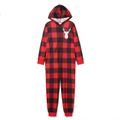 Christmas Reindeer and Letter Print Red Plaid Family Matching Long-sleeve Hooded Onesies Pajamas Sets (Flame Resistant) redblack image 5
