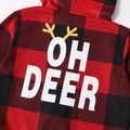 Christmas Reindeer and Letter Print Red Plaid Family Matching Long-sleeve Hooded Onesies Pajamas Sets (Flame Resistant) redblack image 4