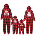 Christmas Reindeer and Letter Print Red Plaid Family Matching Long-sleeve Hooded Onesies Pajamas Sets (Flame Resistant) redblack image 1