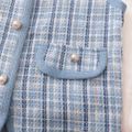 Kid Girl Plaid Pearl Button Design Tweed Vest Coat Light Blue