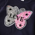 2-piece Kid Girl Letter Butterfly Pattern Flip Sequined Long-sleeve Top and Mesh Skirt Set royalblue