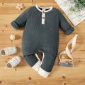 100% Cotton Solid Waffle Long-sleeve Baby Jumpsuit Dark Green