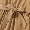 Solid Khaki Round Neck Long-sleeve Casual Belted Dress for Mom and Me Khaki