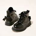 Toddler / Kid Perforated Lace-up Side Zipper Bowknot Back Black Boots Black