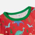 Christmas All Over Dinosaur Print Red Family Matching Long-sleeve Pajamas Sets (Flame Resistant) Red