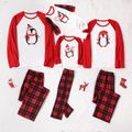 Christmas Cartoon Penguin Print Red Family Matching Raglan Long-sleeve Plaid Pajamas Sets (Flame Resistant) Red