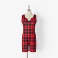 Christmas Red Plaid Stretchy Sleeveless Tank Romper Shorts for Mom and Me Red