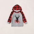 Christmas Deer and Letter Print Red Plaid Long-sleeve Hooded Sweatshirts for Mom and Me Color block