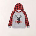 Christmas Deer and Letter Print Red Plaid Long-sleeve Hooded Sweatshirts for Mom and Me Color block image 2
