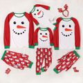 Christmas Snowman Print Red Family Matching Raglan Long-sleeve Pajamas Sets (Flame Resistant) Red/White