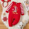 New Year Baby Boy/Girl Letter Print Red Striped Long-sleeve Jumpsuit Red image 1