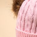 Chapéu de tricô de cor sólida com decoração de pompon duplo infantil/criança Rosa image 5